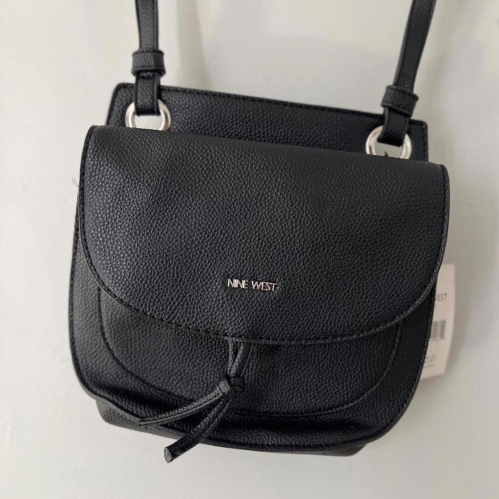 Nine West Black Sling Bag – Regular Size | Adjustable Strap, Logo Detail